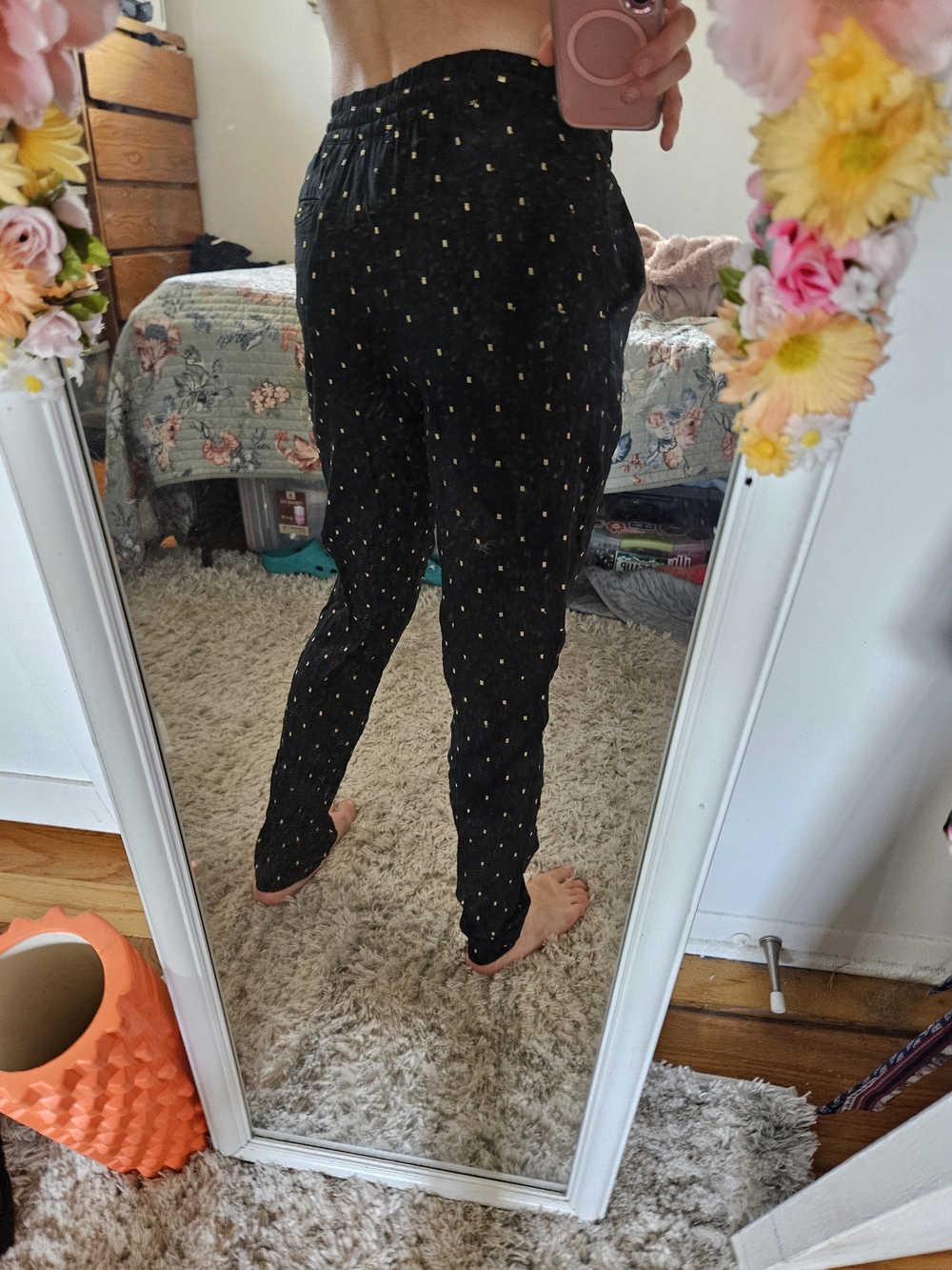 Joie Black Jogger Pants with Gold Dot Print